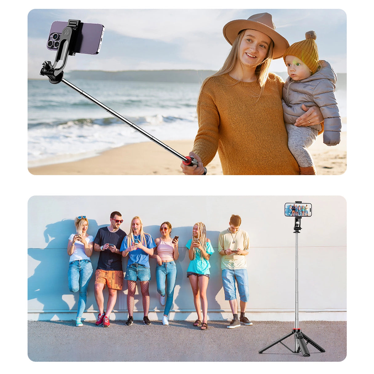 Selfie stick WC1Y3S teleskopisk stativ 1,3 m med telefonholder - sort