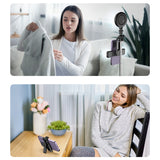 Selfie stick WC13YDS telescopic tripod 1.3m with double lamp and phone holder - black