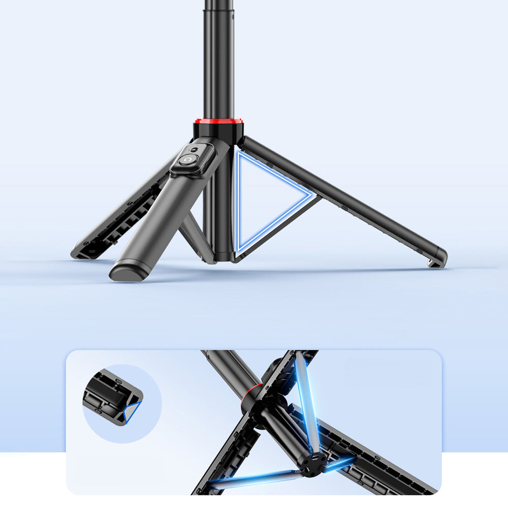 Selfie-stick WC1Y2S 1,3-meters teleskopisk stativ af aluminiumlegering med telefonholder - sort