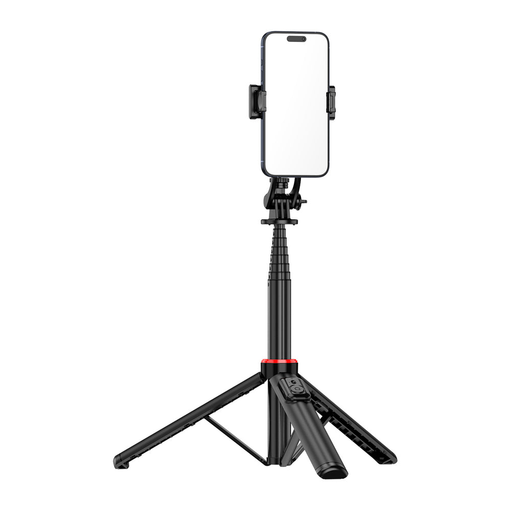 Selfie-stick WC1Y2S 1,3-meters teleskopisk stativ af aluminiumlegering med telefonholder - sort