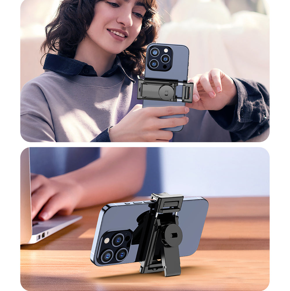 Selfie-stick WC1Y2S 1,3-meters teleskopisk stativ af aluminiumlegering med telefonholder - sort