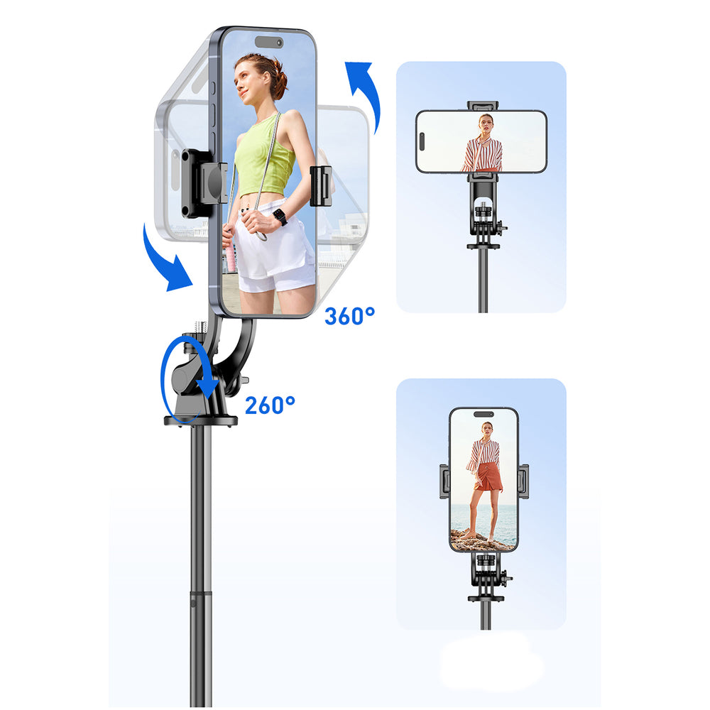 Selfie-stick WC1Y2S 1,3-meters teleskopisk stativ af aluminiumlegering med telefonholder - sort