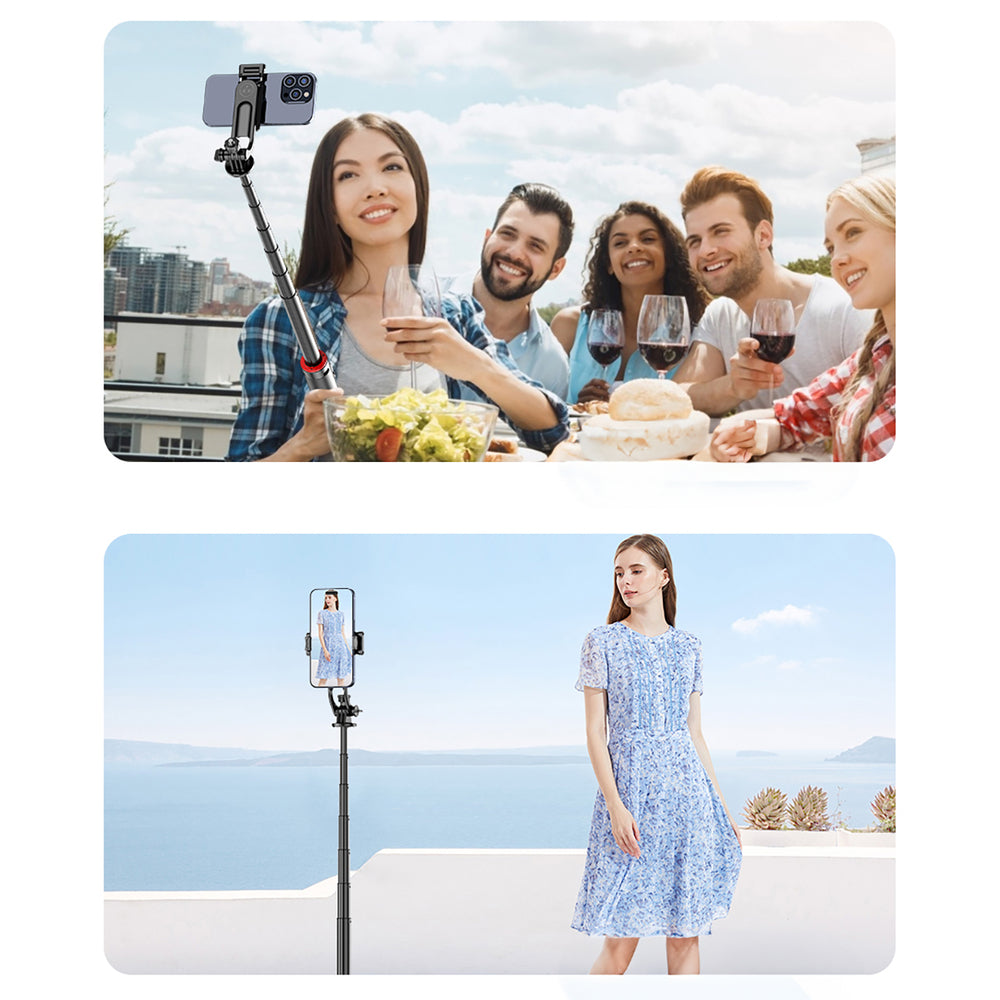 Selfie-stick WC1Y2S 1,3-meters teleskopisk stativ af aluminiumlegering med telefonholder - sort
