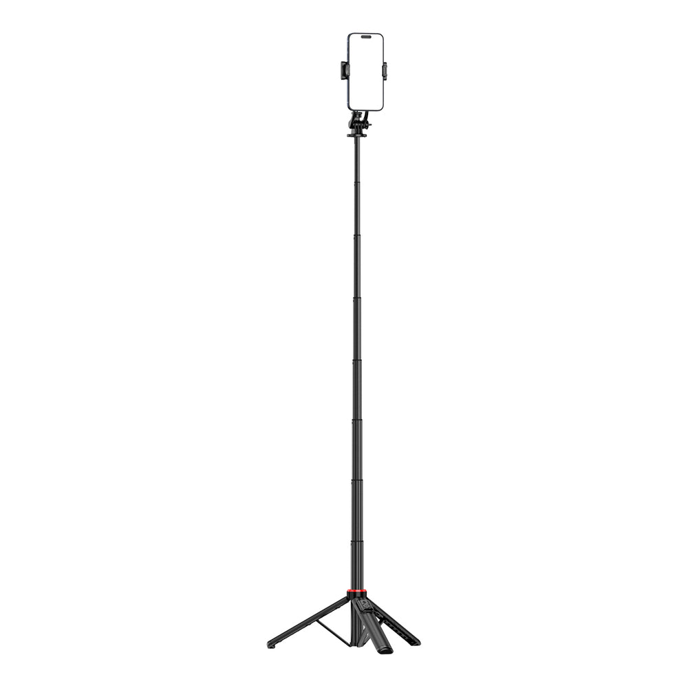 Selfie-stick WC1Y2S 1,3-meters teleskopisk stativ af aluminiumlegering med telefonholder - sort