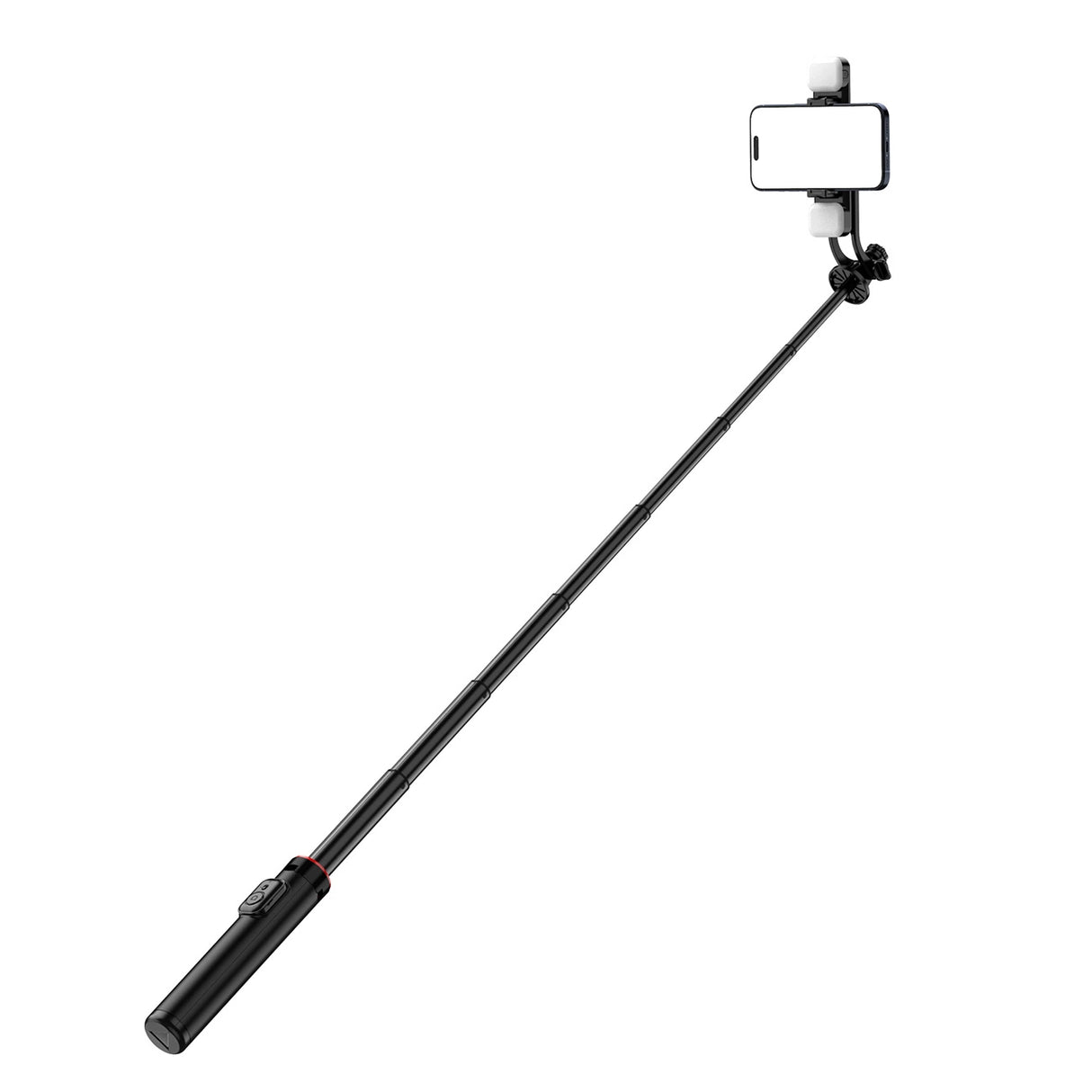 Selfie-stick WC12YDS 1,3-meters teleskopisk stativ af aluminiumlegering med dobbelt lampe og telefonholder - sort