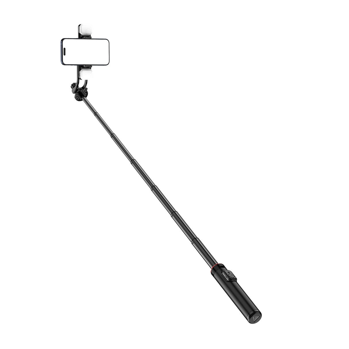 Selfie-stick WC12YDS 1,3-meters teleskopisk stativ af aluminiumlegering med dobbelt lampe og telefonholder - sort