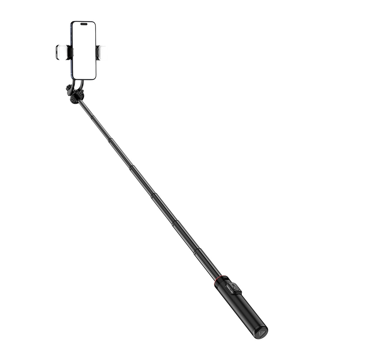 Selfie-stick WC12YDS 1,3-meters teleskopisk stativ af aluminiumlegering med dobbelt lampe og telefonholder - sort