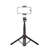 Selfie-stick WC12YDS 1,3-meters teleskopisk stativ af aluminiumlegering med dobbelt lampe og telefonholder - sort