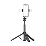 Selfie-stick WC12YDS 1,3-meters teleskopisk stativ af aluminiumlegering med dobbelt lampe og telefonholder - sort