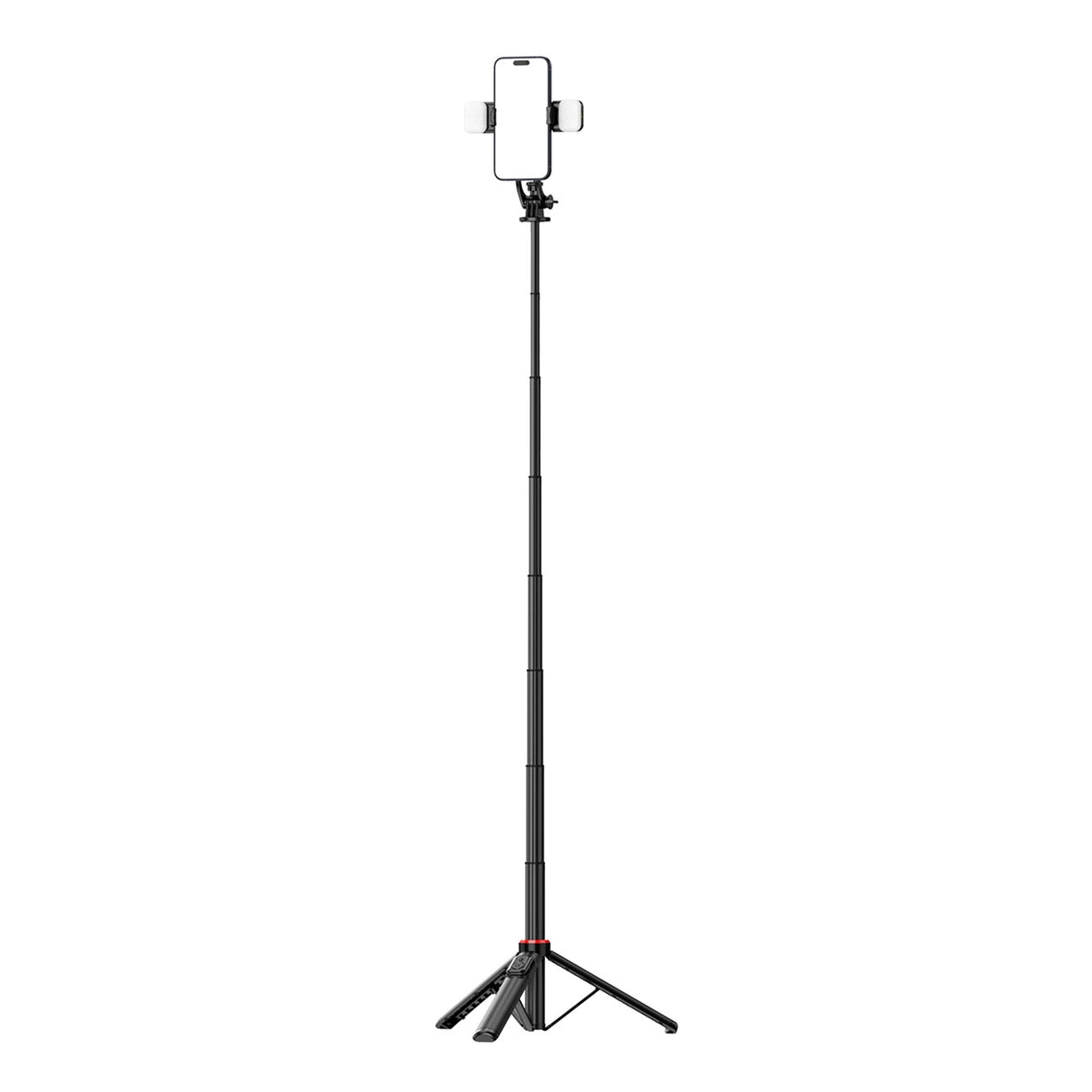 Selfie-stick WC12YDS 1,3-meters teleskopisk stativ af aluminiumlegering med dobbelt lampe og telefonholder - sort