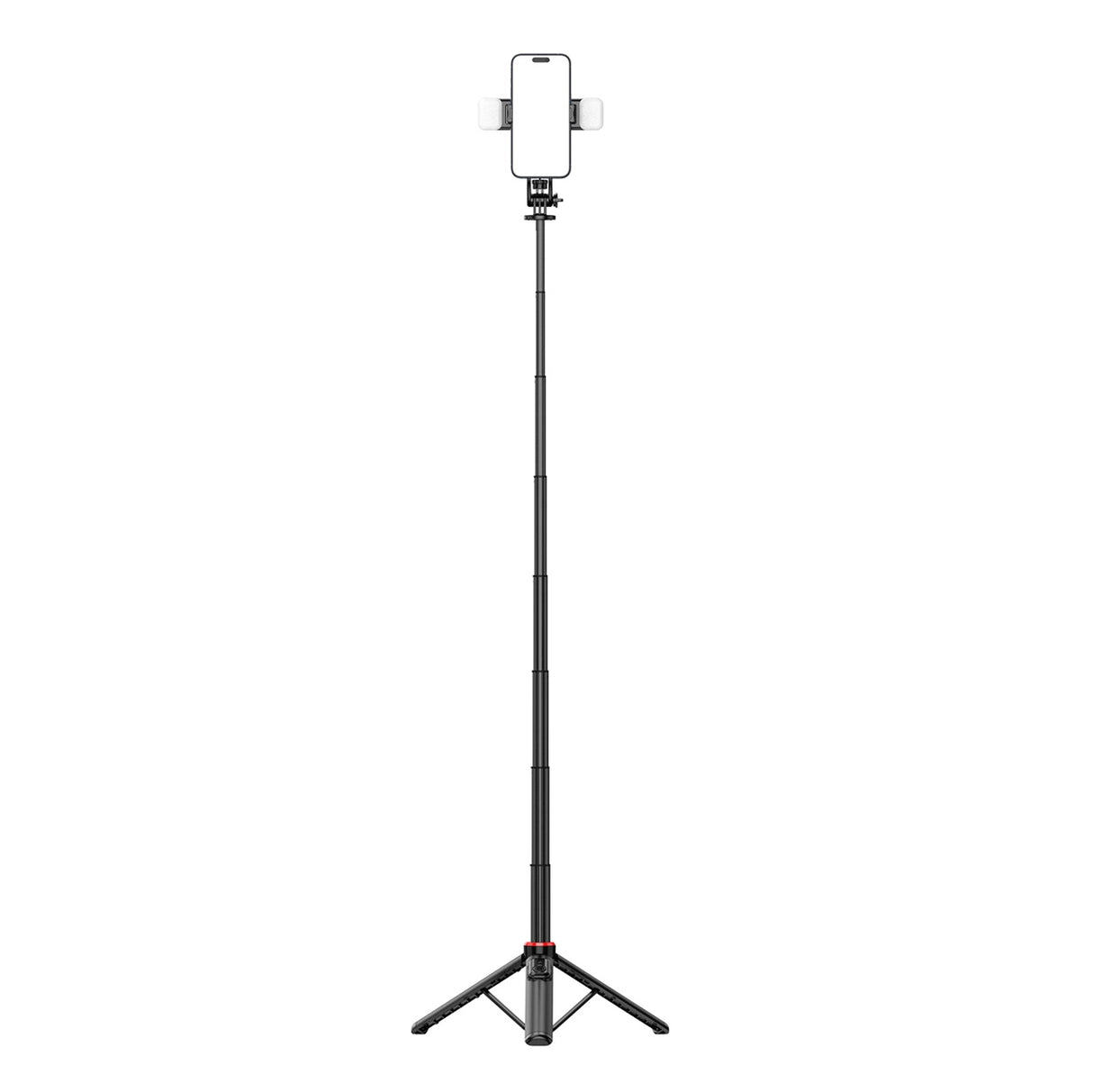 Selfie-stick WC12YDS 1,3-meters teleskopisk stativ af aluminiumlegering med dobbelt lampe og telefonholder - sort