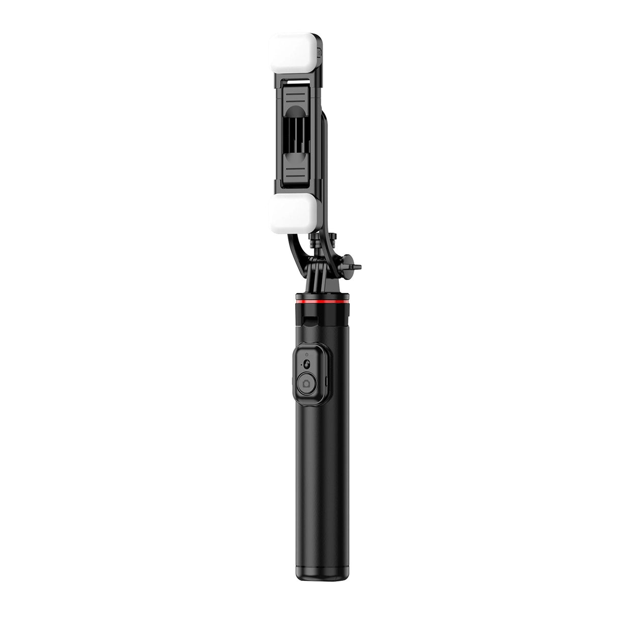 Selfie-stick WC12YDS 1,3-meters teleskopisk stativ af aluminiumlegering med dobbelt lampe og telefonholder - sort