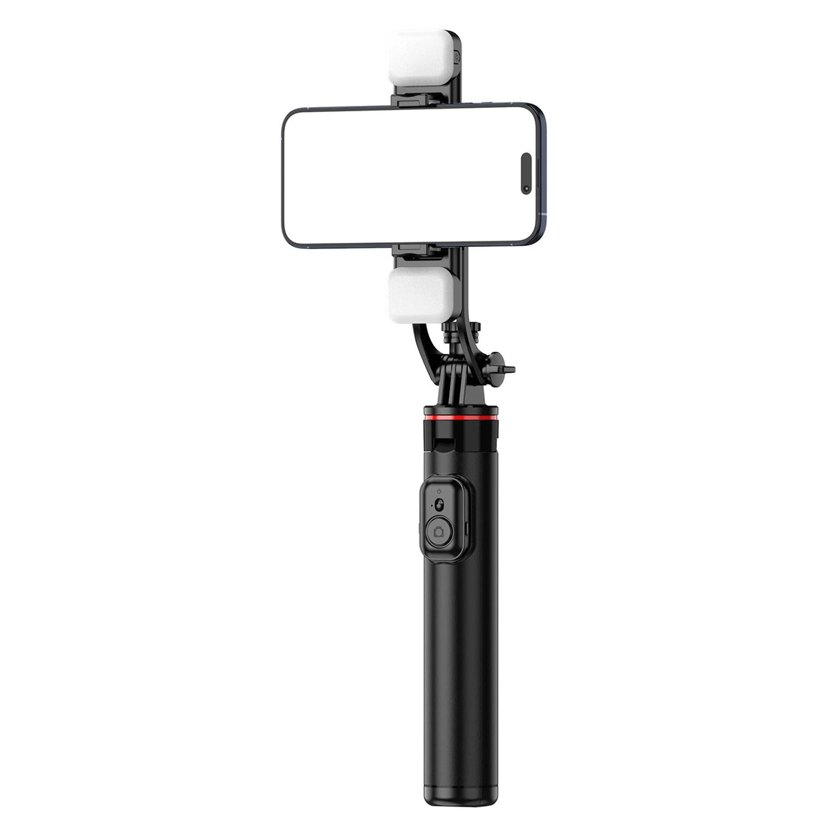 Selfie-stick WC12YDS 1,3-meters teleskopisk stativ af aluminiumlegering med dobbelt lampe og telefonholder - sort