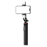 Selfie-stick WC12YDS 1,3-meters teleskopisk stativ af aluminiumlegering med dobbelt lampe og telefonholder - sort