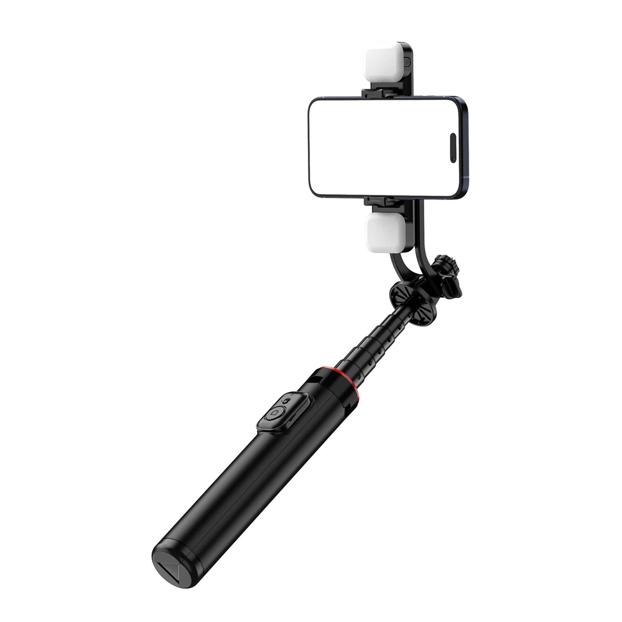 Selfie-stick WC12YDS 1,3-meters teleskopisk stativ af aluminiumlegering med dobbelt lampe og telefonholder - sort