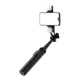Selfie-stick WC12YDS 1,3-meters teleskopisk stativ af aluminiumlegering med dobbelt lampe og telefonholder - sort