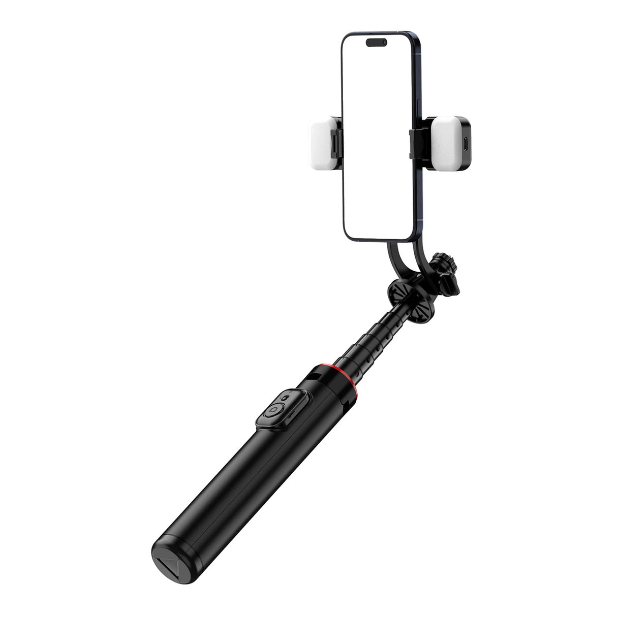 Selfie-stick WC12YDS 1,3-meters teleskopisk stativ af aluminiumlegering med dobbelt lampe og telefonholder - sort