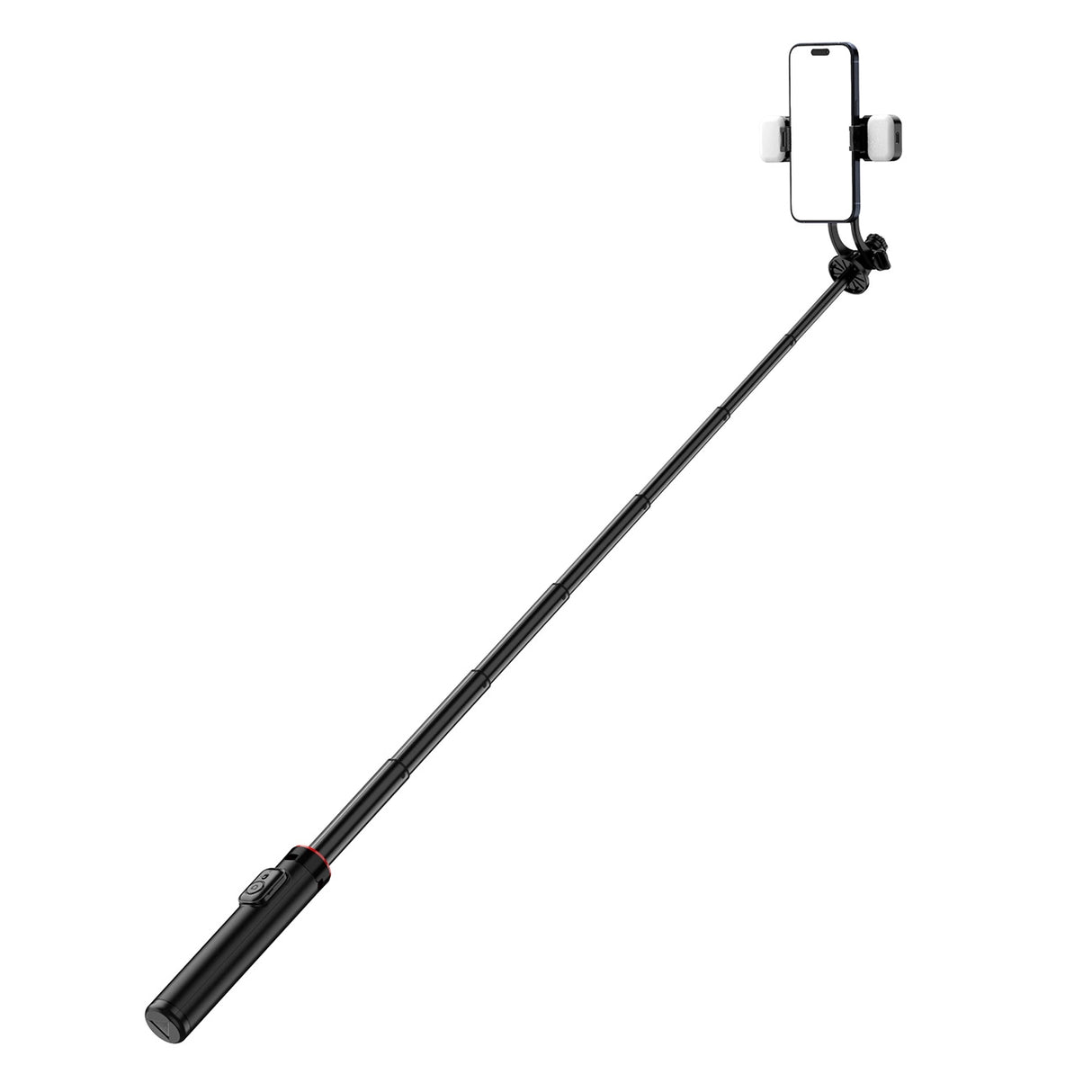 Selfie-stick WC12YDS 1,3-meters teleskopisk stativ af aluminiumlegering med dobbelt lampe og telefonholder - sort