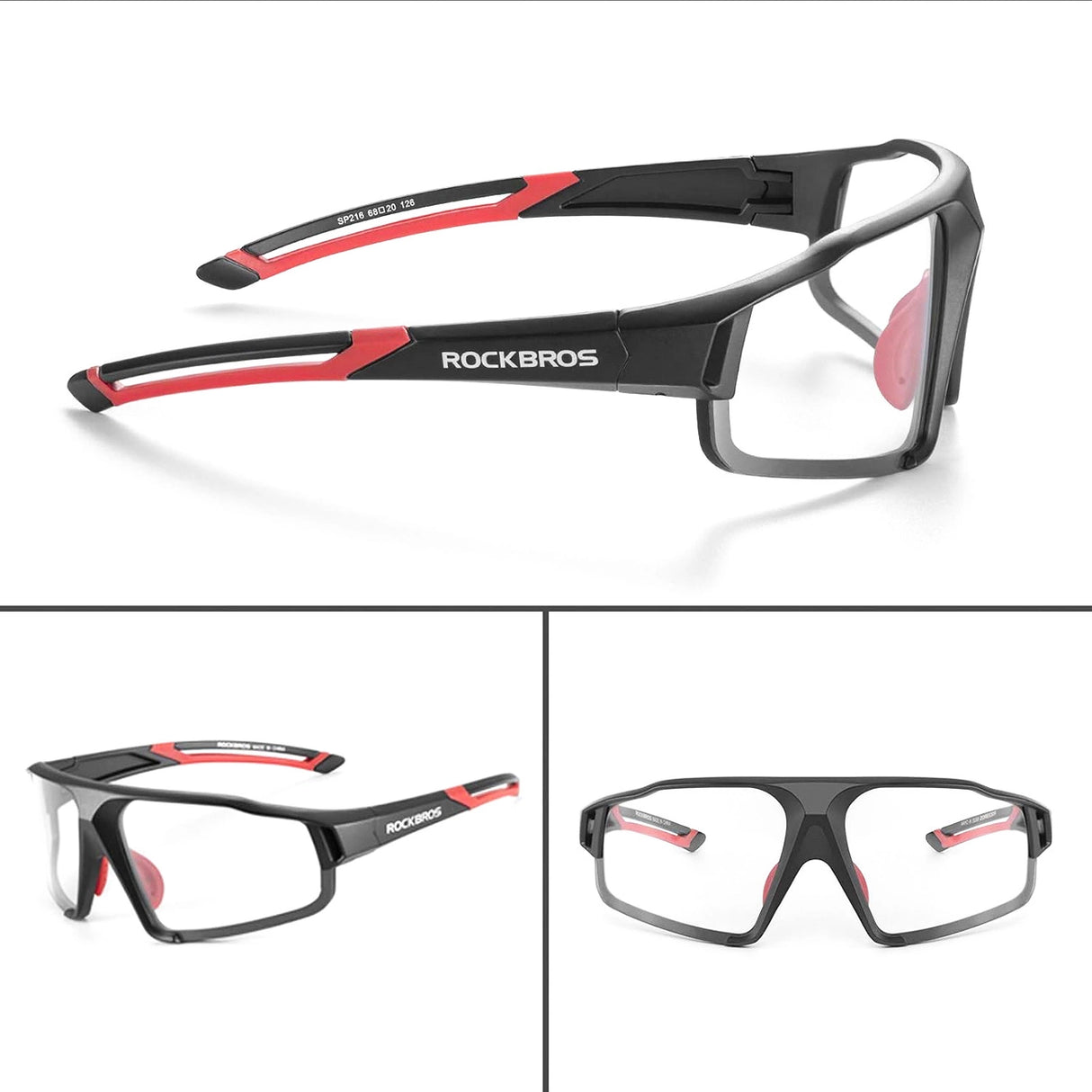 Rockbros SP216BK fotokromiske UV400 cykelbriller - sorte og røde