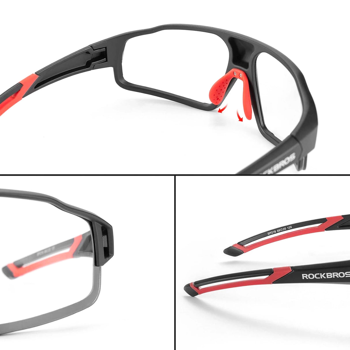 Rockbros SP216BK fotokromiske UV400 cykelbriller - sorte og røde