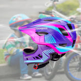 Rockbros TT-32SBPP-M children's bicycle helmet with removable chinbar, size M - purple-pink