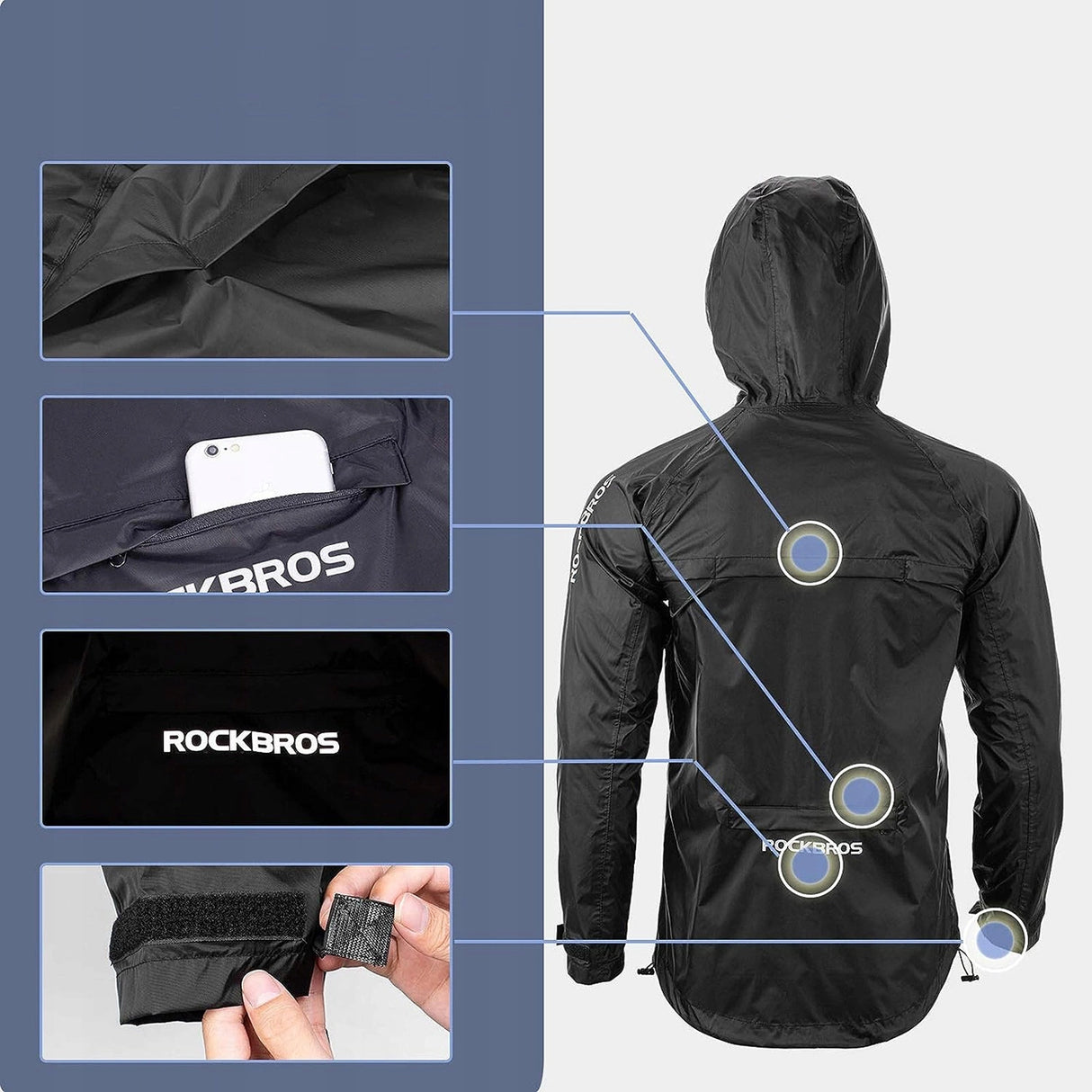 Rockbros YPY013BK4XL Regnjakke åndbar vindtæt XXXXL - sort