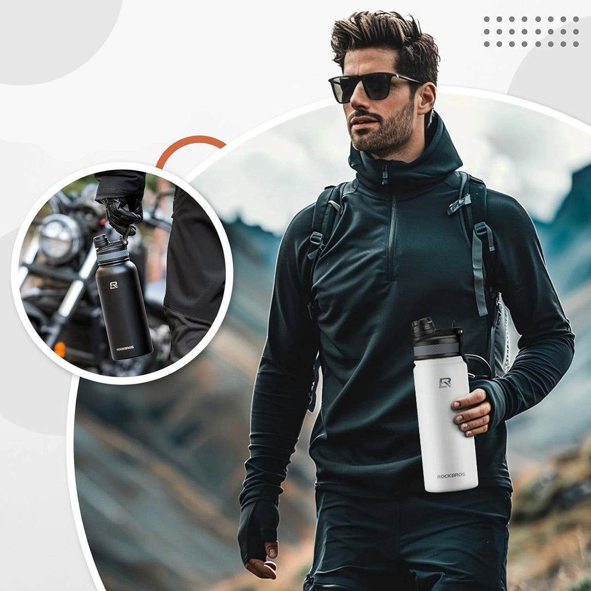 Rockbros 35210029006 termisk cykelflaske til drikkevarer 650 ml - hvid