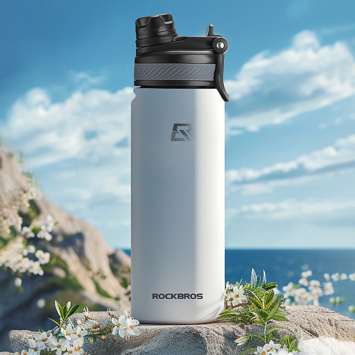 Rockbros 35210029006 termisk cykelflaske til drikkevarer 650 ml - hvid