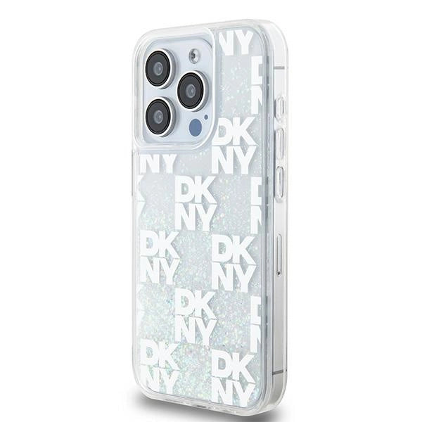 DKNY Liquid Glitter Multilogo-kasse til iPhone 15 Pro - hvid