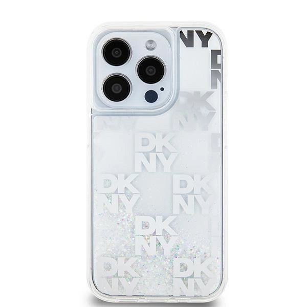 DKNY Liquid Glitter Multilogo-kasse til iPhone 15 Pro - hvid