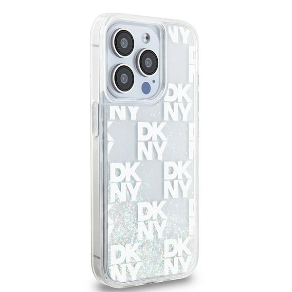 DKNY Liquid Glitter Multilogo-kasse til iPhone 15 Pro - hvid