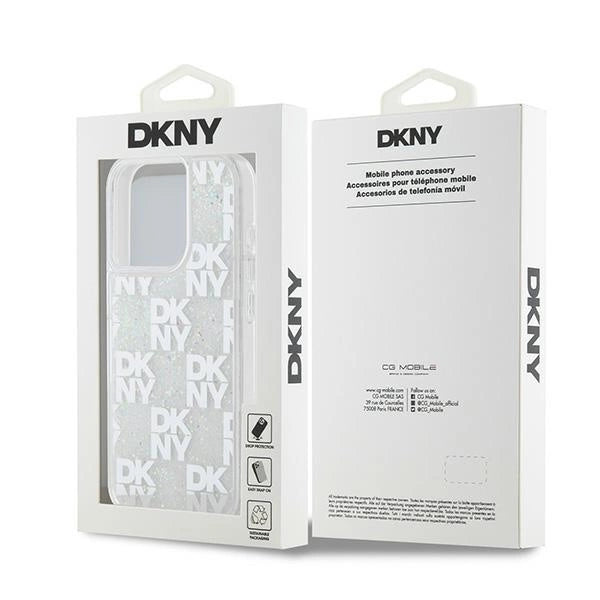 DKNY Liquid Glitter Multilogo-kasse til iPhone 15 Pro - hvid