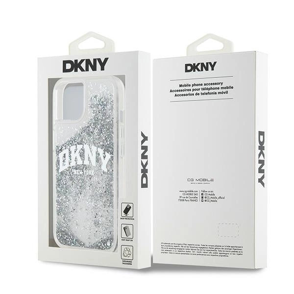 DKNY Liquid Glitter Big Logo-kasse til iPhone 15 / 14 / 13 - hvid