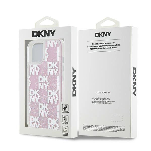 DKNY Liquid Glitter Multilogo æske til iPhone 15 / 14 / 13 - pink