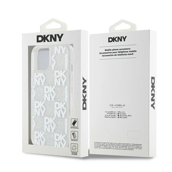 DKNY Liquid Glitter Multilogo fodtøj til iPhone 15 / 14 / 13 - hvid