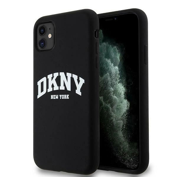 DKNY Liquid Silicone White Printed Logo MagSafe Case til iPhone 11/Xr - sort