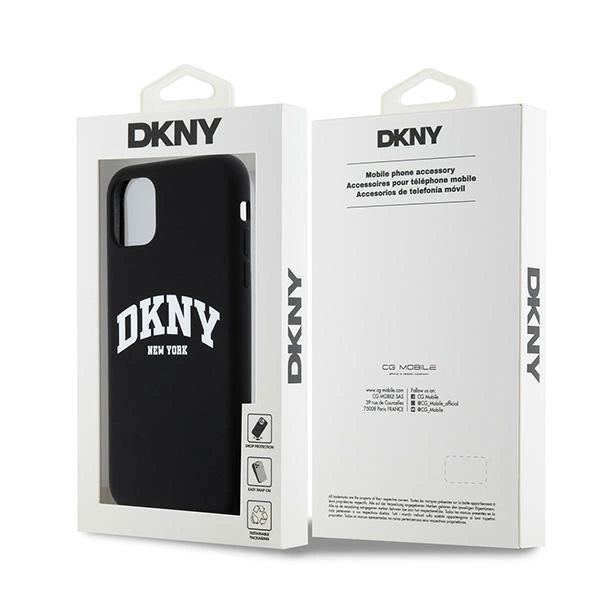DKNY Liquid Silicone White Printed Logo MagSafe Case til iPhone 11/Xr - sort
