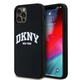 DKNY Liquid Silicone White Printed Logo MagSafe Case til iPhone 12/12 Pro - sort