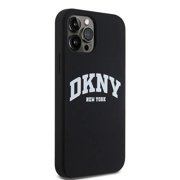DKNY Liquid Silicone White Printed Logo MagSafe Case til iPhone 12/12 Pro - sort