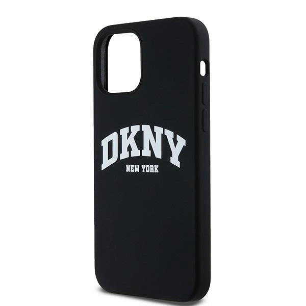 DKNY Liquid Silicone White Printed Logo MagSafe Case til iPhone 12/12 Pro - sort