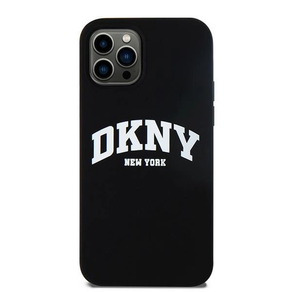 DKNY Liquid Silicone White Printed Logo MagSafe Case til iPhone 12/12 Pro - sort