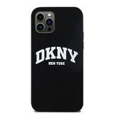 DKNY Liquid Silicone White Printed Logo MagSafe Case til iPhone 12/12 Pro - sort