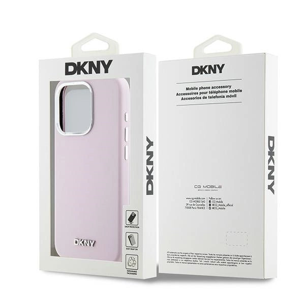 DKNY Liquid Silicone Small Metal Logo MagSafe-kasse til iPhone 14 Pro - lyserød
