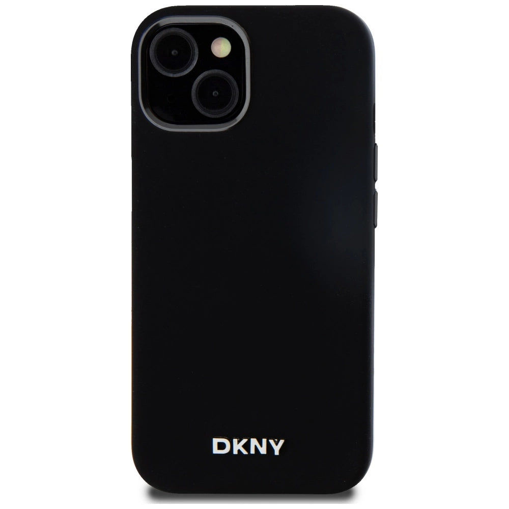 DKNY Liquid Silicone Small Metal Logo MagSafe Case til iPhone 14/15/13 - sort
