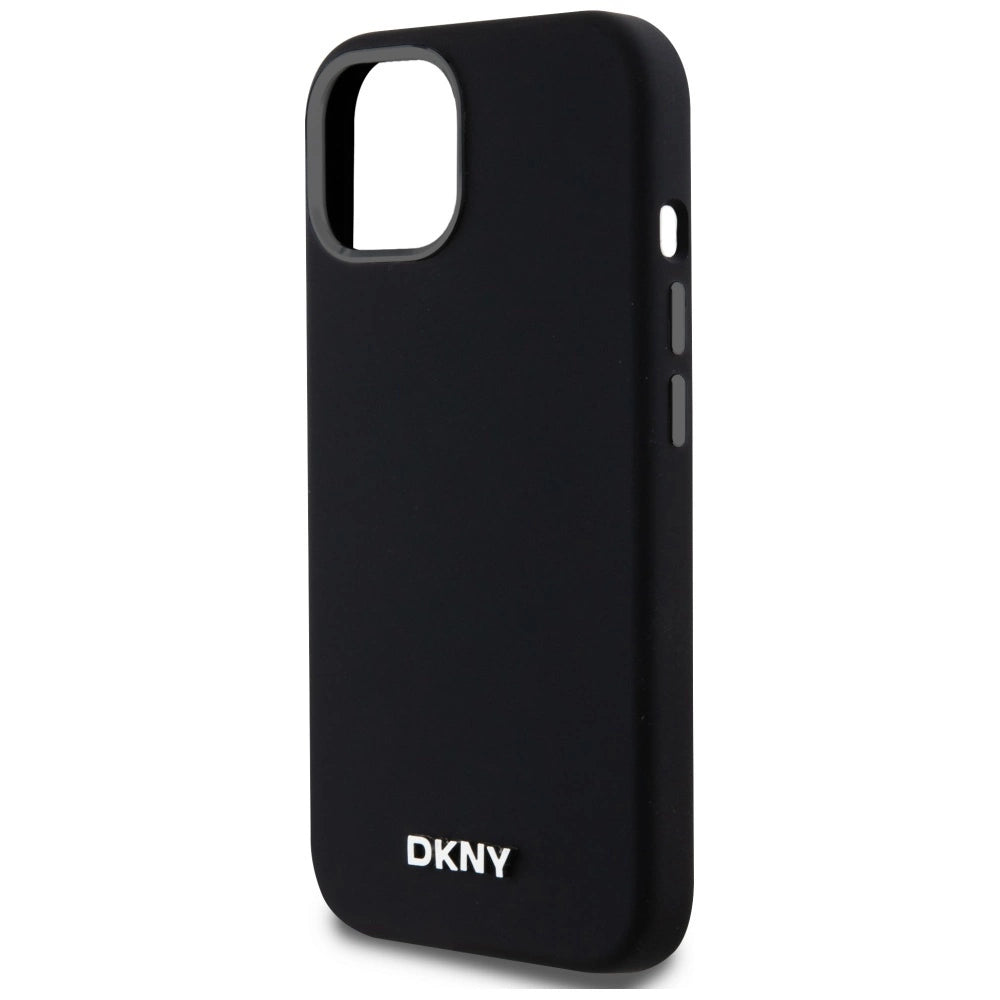 DKNY Liquid Silicone Small Metal Logo MagSafe Case til iPhone 14/15/13 - sort