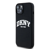 DKNY Liquid Silicone White Printed Logo MagSafe Case til iPhone 14 / 15 / 13 - sort