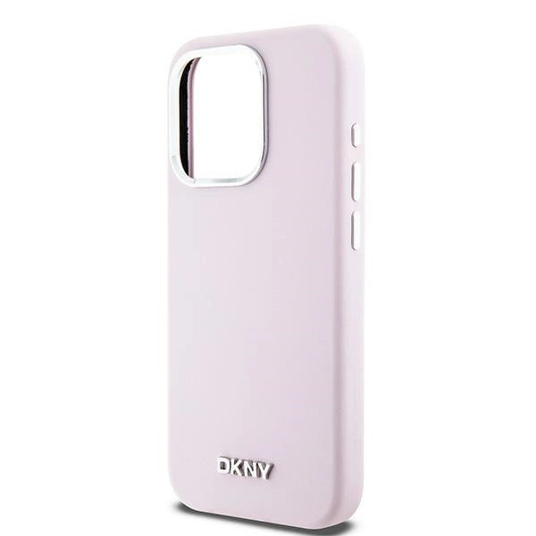 DKNY Liquid Silicone Small Metal Logo MagSafe-kasse til iPhone 15 Pro - lyserød