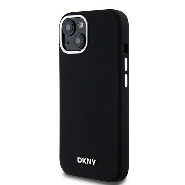 DKNY Liquid Silicone Small Metal Logo MagSafe Case til iPhone 15 Plus / 14 Plus - sort