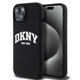 DKNY Liquid Silicone White Printed Logo MagSafe Case til iPhone 15 Plus / 14 Plus - sort