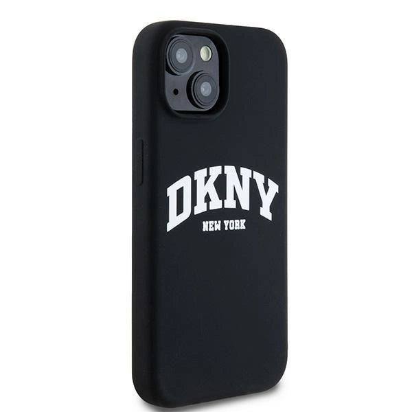 DKNY Liquid Silicone White Printed Logo MagSafe Case til iPhone 15 Plus / 14 Plus - sort